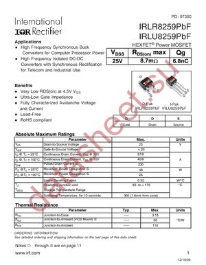 IRLU8259PBF datasheet  